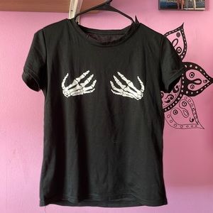 Shein Black Tee Skeleton Hands